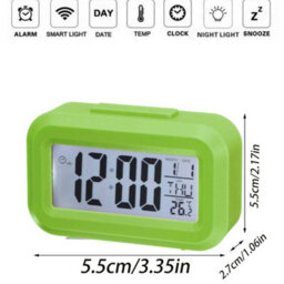 1Pc Digital Alarm Clock With Indoor Temperature Battery Operated,simple Operation,snooze Back Light,time Date Month Bedroom Green - thumbnail 2