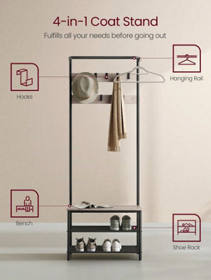 LEDREM Coat Rack With Shoe Storage, Hall Tree, Coat Stand With Shoe Bench, 9 Movable Hooks, Top Bar, 32.2 X 64 X 180 Cm - image 1