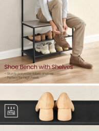 LEDREM Coat Rack With Shoe Storage, Hall Tree, Coat Stand With Shoe Bench, 9 Movable Hooks, Top Bar, 32.2 X 64 X 180 Cm - thumbnail 4