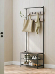 LEDREM Coat Rack With Shoe Storage, Hall Tree, Coat Stand With Shoe Bench, 9 Movable Hooks, Top Bar, 32.2 X 64 X 180 Cm - thumbnail 2