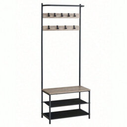LEDREM Coat Rack With Shoe Storage, Hall Tree, Coat Stand With Shoe Bench, 9 Movable Hooks, Top Bar, 32.2 X 64 X 180 Cm - thumbnail 3