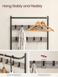 LEDREM Coat Rack With Shoe Storage, Hall Tree, Coat Stand With Shoe Bench, 9 Movable Hooks, Top Bar, 32.2 X 64 X 180 Cm - thumbnail 8
