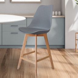 Fusion Living Soho Dark Grey Plastic Bar Stool With Light Wood Legs - thumbnail 2