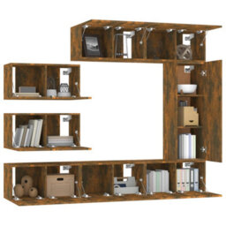 Berkfield 8 Piece Tv Cabinet Set Smoked Oak Engineered Wood - thumbnail 4