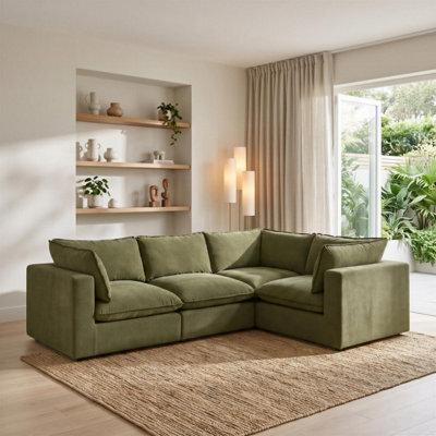 Furniturebox Uk Echo Green Linen-Look Fabric 3 Seater Modular Corner Sofa - image 1