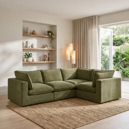 Furniturebox Uk Echo Green Linen-Look Fabric 3 Seater Modular Corner Sofa - thumbnail 1