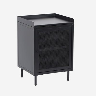 Sweeek - Industrial Black Metal Bedside Table With 1 Mesh Door 40 X 37 X 585 Cm - Ohio - image 1