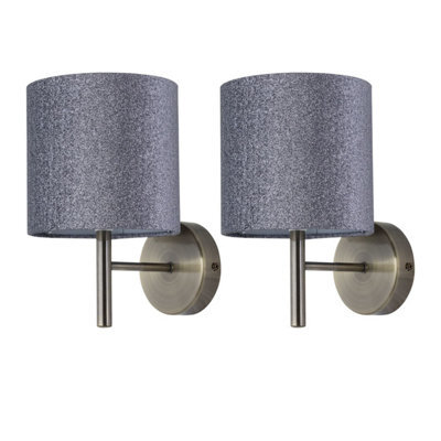 First Choice Lighting Set Of 2 Brea - Antique Brass Wall Lights With Silver Glitter Shades - image 1