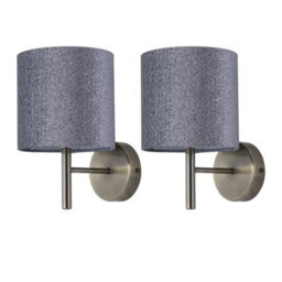 First Choice Lighting Set Of 2 Brea - Antique Brass Wall Lights With Silver Glitter Shades