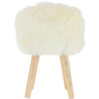 Fenland Sheepskin Fenland's Real Sheepskin Handmade Stool Natural With Wooden Legs - (H) 50Cm (Diameter) 39Cm - image 1