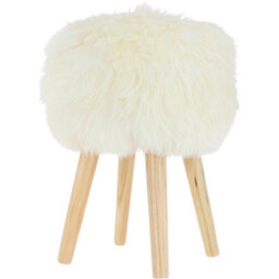 Fenland Sheepskin Fenland's Real Sheepskin Handmade Stool Natural With Wooden Legs - (H) 50Cm (Diameter) 39Cm - thumbnail 4