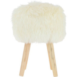 Fenland Sheepskin Fenland's Real Sheepskin Handmade Stool Natural With Wooden Legs - (H) 50Cm (Diameter) 39Cm - thumbnail 1