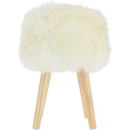 Fenland Sheepskin Fenland's Real Sheepskin Handmade Stool Natural With Wooden Legs - (H) 50Cm (Diameter) 39Cm - thumbnail 3