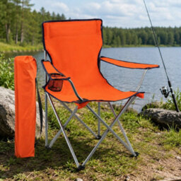1 X Camping Chair Folding Adult Orange Seat Fishing Deck Beach Garden & Case - thumbnail 5