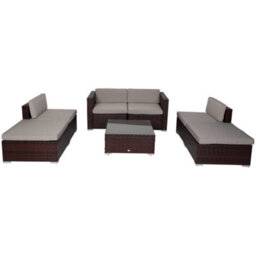 Evre Brown Nevada 6 Seater Rattan Outdoor Garden Furniture Modular Sofa Patio Set With Heavy Glass Coffee Table & Thick Cushions - thumbnail 6