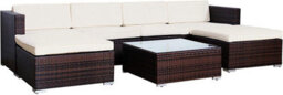 Evre Brown Nevada 6 Seater Rattan Outdoor Garden Furniture Modular Sofa Patio Set With Heavy Glass Coffee Table & Thick Cushions - thumbnail 1