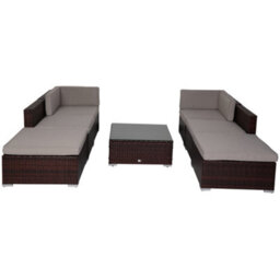 Evre Brown Nevada 6 Seater Rattan Outdoor Garden Furniture Modular Sofa Patio Set With Heavy Glass Coffee Table & Thick Cushions - thumbnail 4