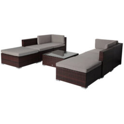 Evre Brown Nevada 6 Seater Rattan Outdoor Garden Furniture Modular Sofa Patio Set With Heavy Glass Coffee Table & Thick Cushions - thumbnail 5