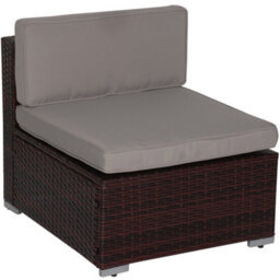 Evre Brown Nevada 6 Seater Rattan Outdoor Garden Furniture Modular Sofa Patio Set With Heavy Glass Coffee Table & Thick Cushions - thumbnail 8