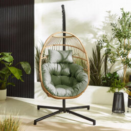 Furniturebox Green Rattan Egg Chair, Swinging Garden Egg Chair, Patio Deck Outdoor Egg Chair, Comfy Garden Chair + Free Cover - thumbnail 2