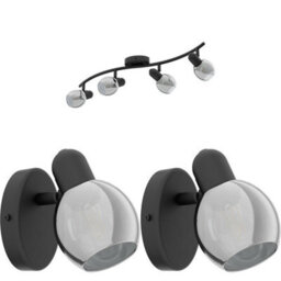 Modern Quad Ceiling Spot Light With Black Vaporized Glass Shade And Matching Wall Lights