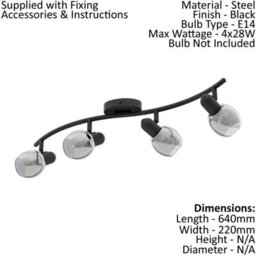 Modern Quad Ceiling Spot Light With Black Vaporized Glass Shade And Matching Wall Lights - thumbnail 2