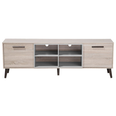 Beliani Tv Stand Light Brown Grey For Up To 78 Inch Tv, 2 Cabinets, W180 X D40 X H60 Cm - image 1