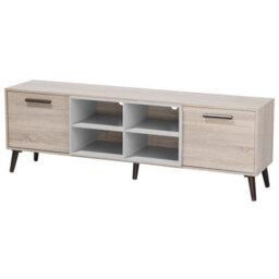 Beliani Tv Stand Light Brown Grey For Up To 78 Inch Tv, 2 Cabinets, W180 X D40 X H60 Cm - thumbnail 5