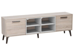 Beliani Tv Stand Light Brown Grey For Up To 78 Inch Tv, 2 Cabinets, W180 X D40 X H60 Cm - thumbnail 3
