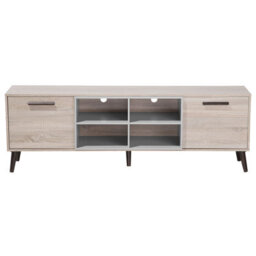 Beliani Tv Stand Light Brown Grey For Up To 78 Inch Tv, 2 Cabinets, W180 X D40 X H60 Cm - thumbnail 1