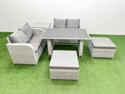 Fimous 6 Pieces Outdoor Pe Rattan Sofa Set Patio Garden Furniture Sets With Cushions Side Table 2 Big Stools Light Grey - thumbnail 2
