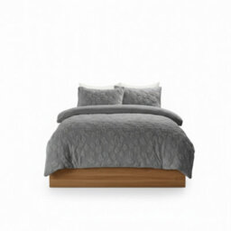 Ultra Soft Teddy Duvet Cover Set Daisy Embossed Cozy Fleece Bedding Silver - thumbnail 2