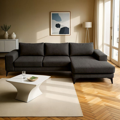 Abakus Direct Venice Corner Sofa In Graphite Right Facing With Deep Seats And Extra-Wide Padded Arms - image 1