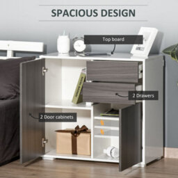 Homcom Side Cabinet With 2 Door Cabinet And 2 Drawer For Home Office Grey - thumbnail 4