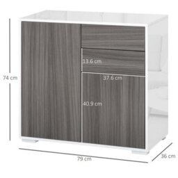 Homcom Side Cabinet With 2 Door Cabinet And 2 Drawer For Home Office Grey - thumbnail 3