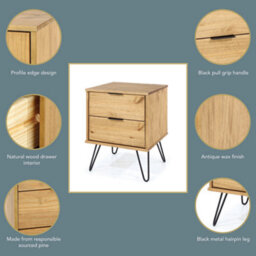 Core Products Augusta Industrial Design 2 Drawer Pine Bedside Table With Drawers H57.0Cm X W45.0Cm X D39.5Cm - thumbnail 8