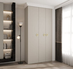Arte Elegant Cashmere Como I Hinged Door Wardrobe H2460mm W1200mm D500mm, Three Doors, Eight Shelves, Hanging Rail, Gold Handles - thumbnail 2