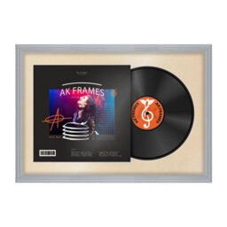 "AK Frames 25X17"" Silver Classic Vinyl Record Frame With Ivory Mount For 12 Inch Lp Cover & Disc - Overlapped Design" - thumbnail 1