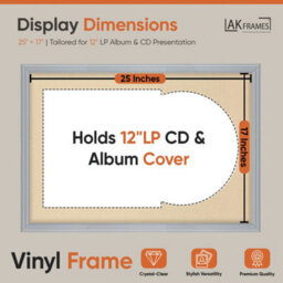 "AK Frames 25X17"" Silver Classic Vinyl Record Frame With Ivory Mount For 12 Inch Lp Cover & Disc - Overlapped Design" - thumbnail 2