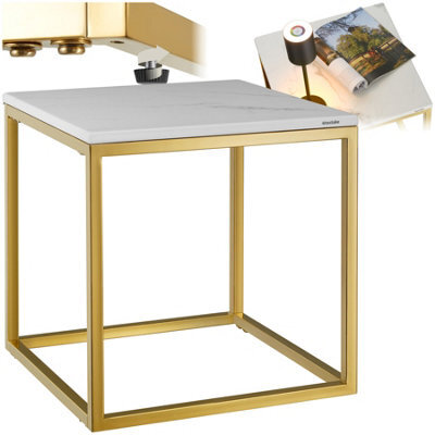 Tectake Side Table Alysia With Marble-Look Tabletop And Steel Frame In Square Design - White/gold - image 1