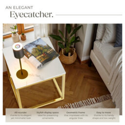 Tectake Side Table Alysia With Marble-Look Tabletop And Steel Frame In Square Design - White/gold - thumbnail 3