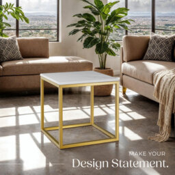 Tectake Side Table Alysia With Marble-Look Tabletop And Steel Frame In Square Design - White/gold - thumbnail 7