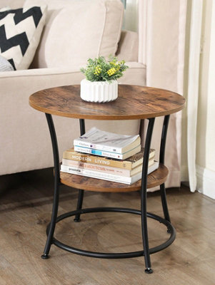 LEDREM Side Table, End Table With 2 Shelves, Small Round Table For Living Room, Bedroom, Easy Assembly, Steel Frame - image 1