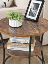 LEDREM Side Table, End Table With 2 Shelves, Small Round Table For Living Room, Bedroom, Easy Assembly, Steel Frame - thumbnail 5