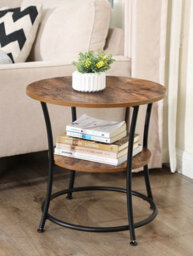 LEDREM Side Table, End Table With 2 Shelves, Small Round Table For Living Room, Bedroom, Easy Assembly, Steel Frame - thumbnail 1