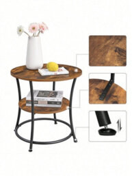 LEDREM Side Table, End Table With 2 Shelves, Small Round Table For Living Room, Bedroom, Easy Assembly, Steel Frame - thumbnail 6