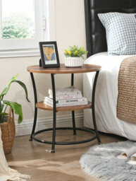 LEDREM Side Table, End Table With 2 Shelves, Small Round Table For Living Room, Bedroom, Easy Assembly, Steel Frame - thumbnail 3