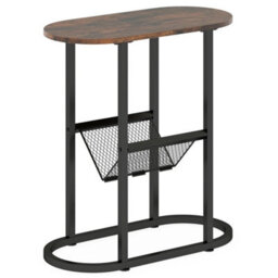 2 Tier Oval End Table Narrow Side Table Set Of 2 W/magazine Holder - thumbnail 4