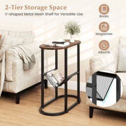 2 Tier Oval End Table Narrow Side Table Set Of 2 W/magazine Holder - thumbnail 6