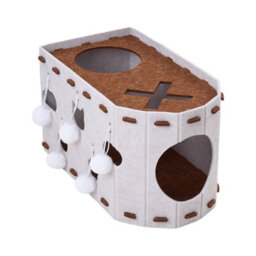 Living And Home 2-Tier Felt Cat House With Hanging Fluffy Ball For Small To Medium Cats - thumbnail 4